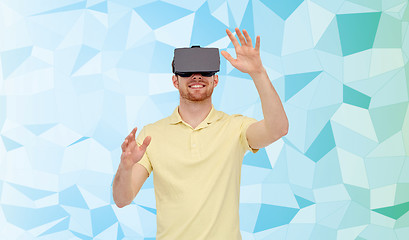 Image showing happy man in virtual reality headset or 3d glasses