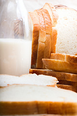 Image showing Glass of milk and sliced bread 