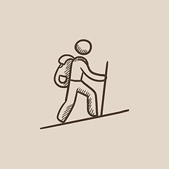 Image showing Tourist backpacker sketch icon.