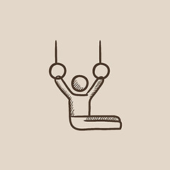 Image showing Gymnast performing on stationary rings sketch icon.