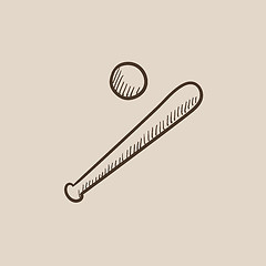 Image showing Baseball bat and ball sketch icon.