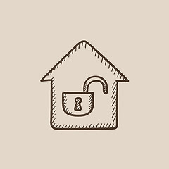 Image showing House with open lock sketch icon.