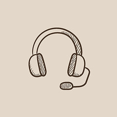 Image showing Headphone with microphone sketch icon.
