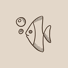 Image showing Fish under water sketch icon.