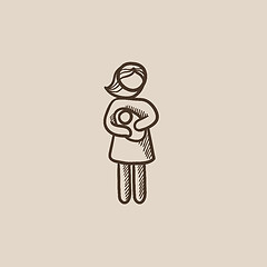 Image showing Woman holding baby sketch icon.