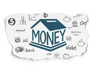 Image showing Money concept: Money Box on Torn Paper background