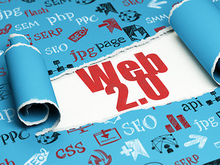 Image showing Web development concept: red text Web 2.0 under the piece of  torn paper