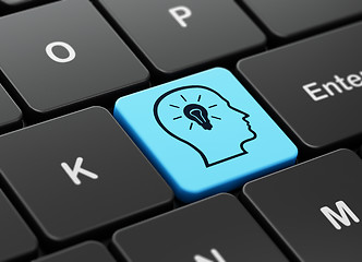 Image showing Studying concept: Head With Lightbulb on computer keyboard background