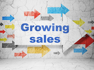 Image showing Finance concept: arrow with Growing Sales on grunge wall background