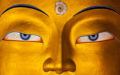 Image showing Maitreya Buddha face close up, Ladakh