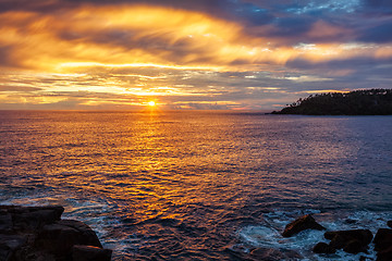 Image showing Ocean sunset with dramatic sky