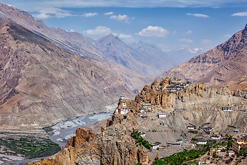 Image showing View of Spiti valley and Dhankar Gompa in Himalayas