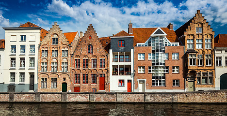 Image showing Bruges medieval houses and canal, Belgium