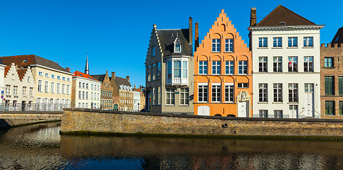 Image showing Bruges medieval houses and canal, Belgium