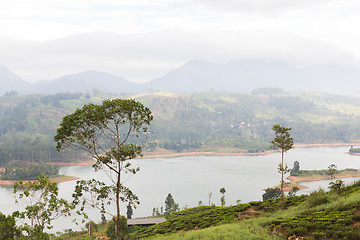 Image showing view to lake or river from land hills on Sri Lanka