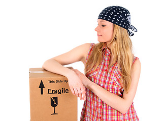 Image showing Cute girl with a parcel