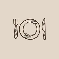 Image showing Plate with cutlery sketch icon.