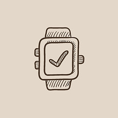 Image showing Smartwatch with check sign sketch icon.