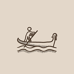 Image showing Sailor rowing boat sketch icon.