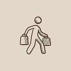 Image showing Man carrying shopping bags sketch icon.
