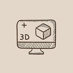 Image showing Computer monitor with 3D box sketch icon.