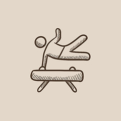 Image showing Gymnast exercising on pommel horse sketch icon.