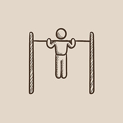 Image showing Gymnast exercising on bar sketch icon.