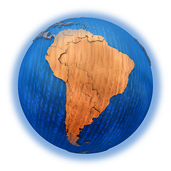 Image showing South America on wooden Earth