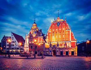Image showing Riga Town Hall Square, House of the Blackheads and St. Peter\'s C