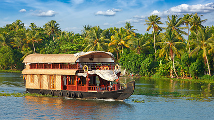 Image showing Houseboat on Kerala backwaters, India