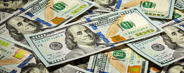 Image showing Background of new US dollars banknotes bills 