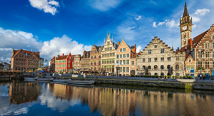 Image showing Ghent canal and Graslei street. Ghent, Belgium