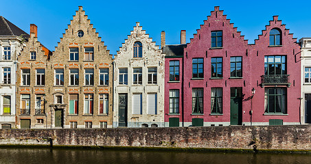 Image showing Bruges medieval houses and canal, Belgium