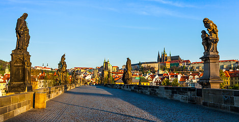 Image showing Charles bridge and Prague castle in the morning