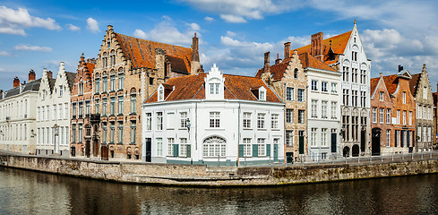 Image showing Bruges medieval houses and canal, Belgium