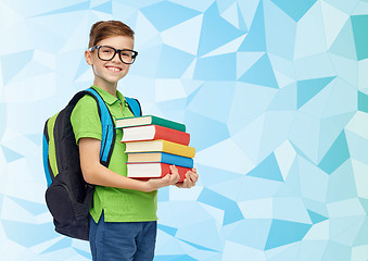 Image showing happy student boy with school bag and books