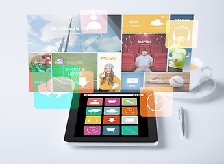 Image showing tablet pc with application icons and cup of coffee