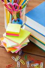 Image showing close up of pens, books, clips and stickers