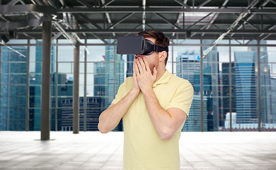 Image showing happy man in virtual reality headset or 3d glasses