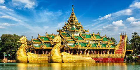 Image showing Karaweik royal barge, Kandawgyi Lake, Yangon