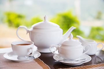 Image showing close up of tea service at restaurant or teahouse