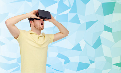 Image showing happy man in virtual reality headset or 3d glasses