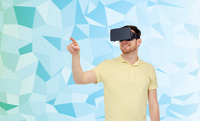 Image showing happy man in virtual reality headset or 3d glasses