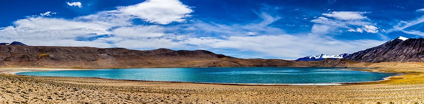 Image showing Panorama of Himalayan lake Kyagar Tso, Ladakh, India