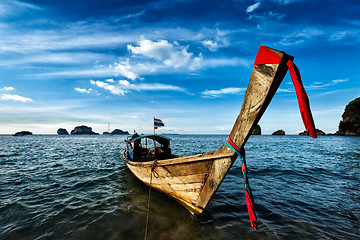 Image showing Long tail boat on beach, Thailand