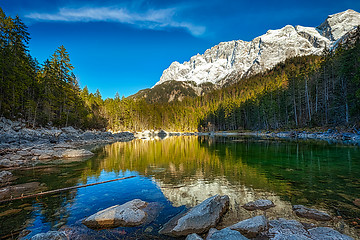 Image showing Frillensee lake  and Zugspitze - the highest mountain in Germany