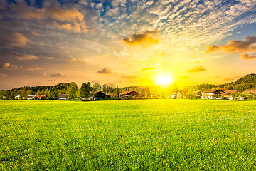 Image showing Countryside meadow field on sunset