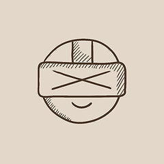 Image showing Man wearing virtual reality headset sketch icon.