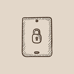 Image showing Digital tablet security sketch icon.