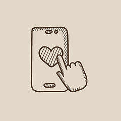 Image showing Smartphone with heart sign sketch icon.